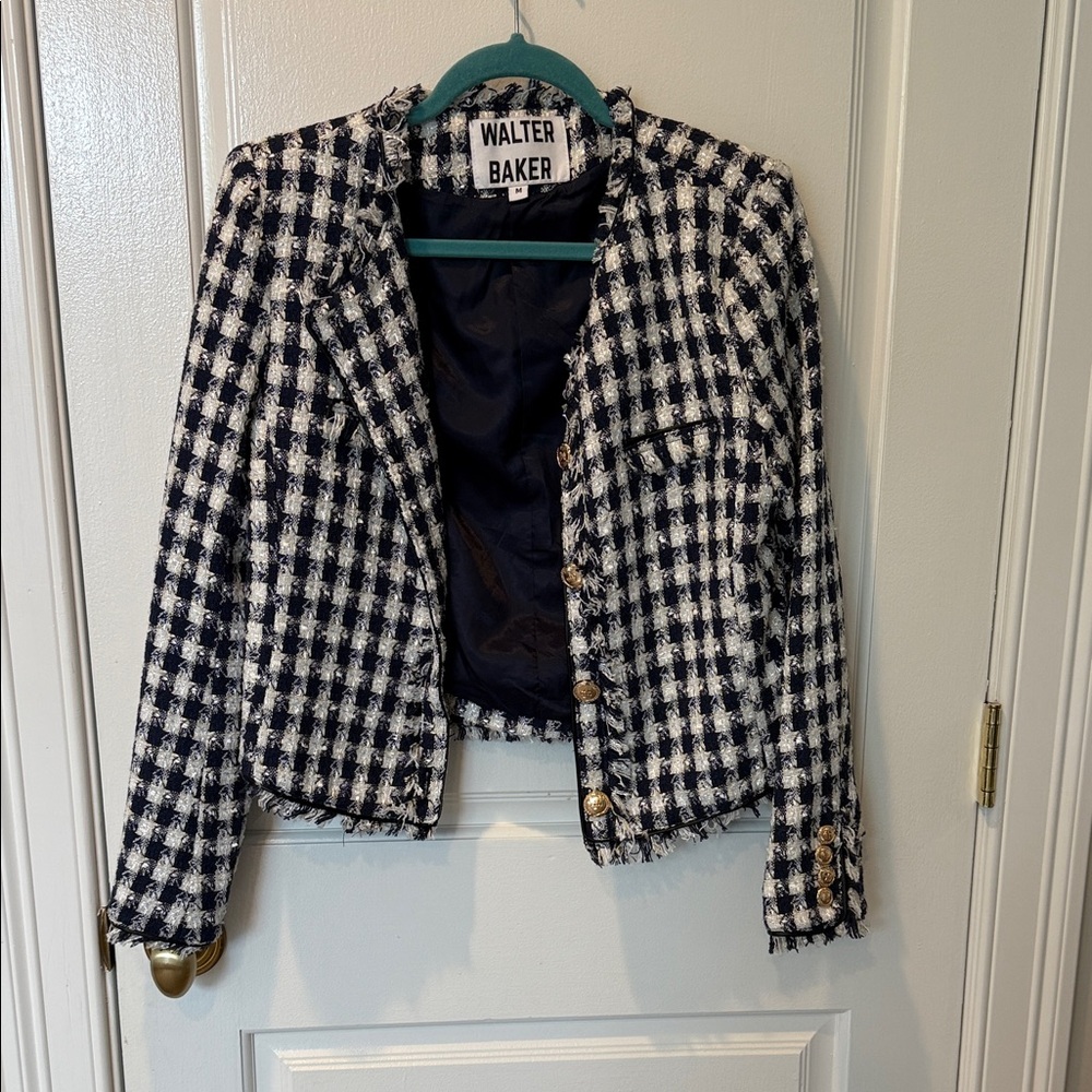 Walter Baker Black and White Plaid Blazer